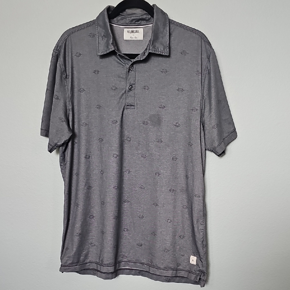 Linksoul Men's Charcoal Printed Golf Polo Shirt Large